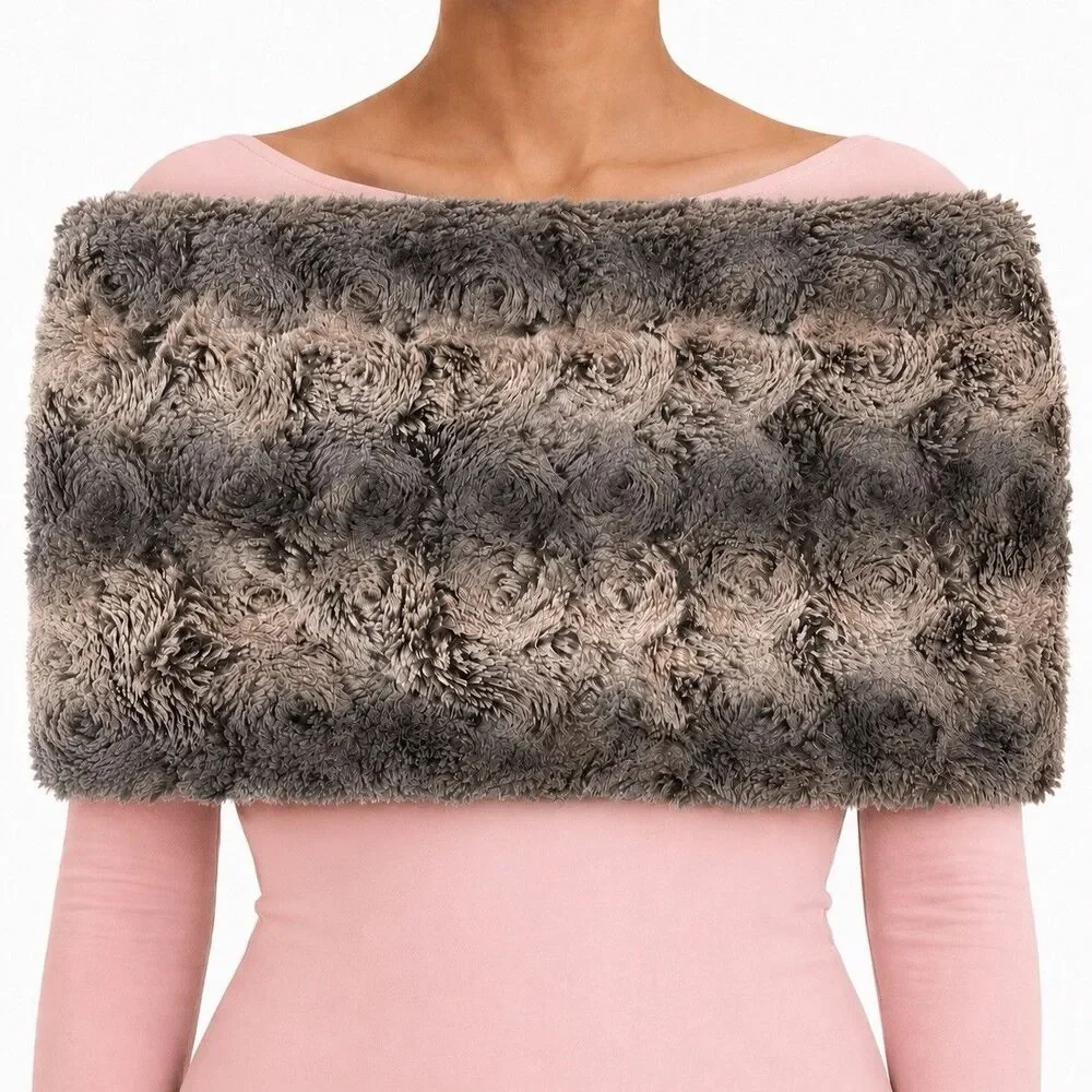 Peace & Pearls Faux Fur Infinity Scary Shoulder Wrap Gray Brown One Size
